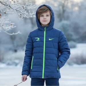 Nike Puffer Dangeruss Jacket Blue/ Neon Green Youth Size M (10-12 Years)